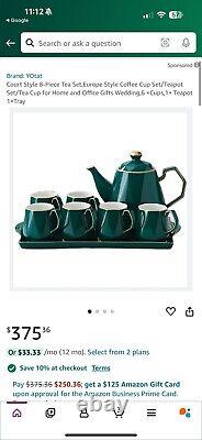 Europe Style Coffee Cup Set/Teapot Set/Tea Cup DARK GREEN 6cups-6 spoons-1 pot