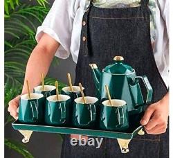 Europe Style Coffee Cup Set/Teapot Set/Tea Cup DARK GREEN 6cups-6 spoons-1 pot