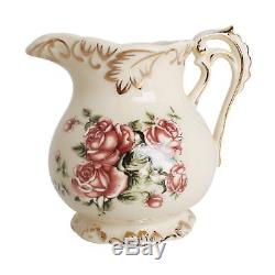 European Red Rose Tea Set, Teapot Set -15 pcs Includes Cup and Saucer, Creamer