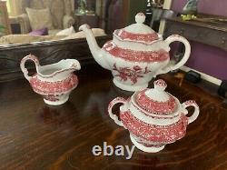 Excellent! Spode'Pink Camilla' Teapot, Creamer, Sugar withLid. Made in England