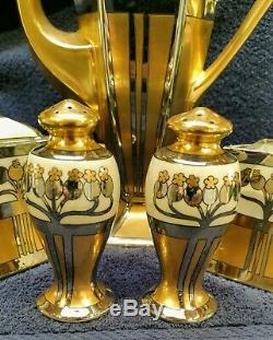 Exceptional Pickard Aura Argenta Art Deco China set C&S, S&P, & Teapot