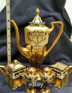 Exceptional Pickard Aura Argenta Art Deco China set C&S, S&P, & Teapot