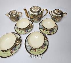 Exquisite Antique Japanese Satsuma Porcelain Geisha Tea Set Pot