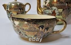 Exquisite Antique Japanese Satsuma Porcelain Geisha Tea Set Pot