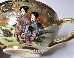 Exquisite Antique Japanese Satsuma Porcelain Geisha Tea Set Pot