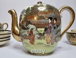 Exquisite Antique Japanese Satsuma Porcelain Geisha Tea Set Pot