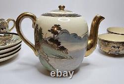 Exquisite Antique Japanese Satsuma Porcelain Geisha Tea Set Pot