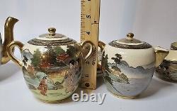 Exquisite Antique Japanese Satsuma Porcelain Geisha Tea Set Pot