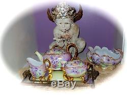 Exquisite! Antique VICTORIAN 4 Piece HAND PAINTED Tea Set Signed by ARTIST