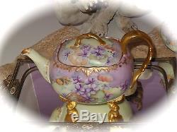 Exquisite! Antique VICTORIAN 4 Piece HAND PAINTED Tea Set Signed by ARTIST