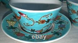 Exquisite China Jingdezhen Pastel Melon and Butterfly Pattern Teapot Set Teal