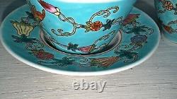 Exquisite China Jingdezhen Pastel Melon and Butterfly Pattern Teapot Set Teal