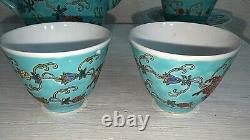 Exquisite China Jingdezhen Pastel Melon and Butterfly Pattern Teapot Set Teal