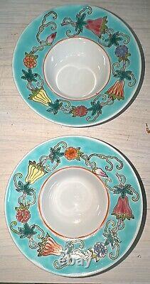 Exquisite China Jingdezhen Pastel Melon and Butterfly Pattern Teapot Set Teal