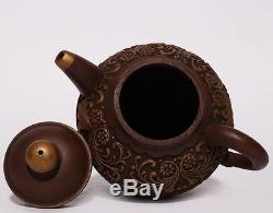 Exquisite Chinese Antique Hand craved Yixing Pottery Zisha Teapot PT171