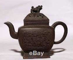 Exquisite Old Chinese Hand Carved ZiSha Pottery Teapot Marked GuangMing PT148
