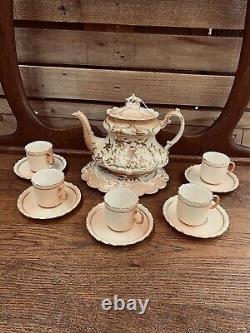 Extremely Rare Antique Decorative Teapot Set with Lid Base Teacups & Saucers