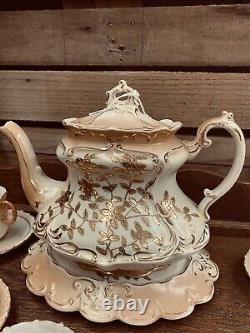Extremely Rare Antique Decorative Teapot Set with Lid Base Teacups & Saucers