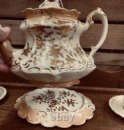 Extremely Rare Antique Decorative Teapot Set with Lid Base Teacups & Saucers