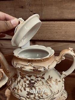 Extremely Rare Antique Decorative Teapot Set with Lid Base Teacups & Saucers