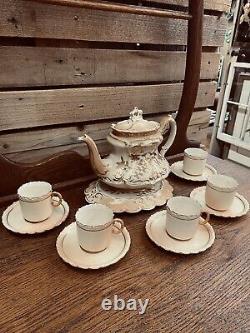 Extremely Rare Antique Decorative Teapot Set with Lid Base Teacups & Saucers