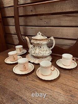 Extremely Rare Antique Decorative Teapot Set with Lid Base Teacups & Saucers