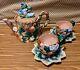 Ff Fitz And Floyd 1991 Frog And Strawberry Tea Set Teapot Teacups With Saucer