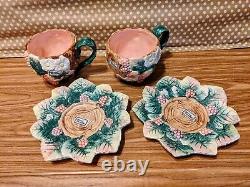 FF Fitz And Floyd 1991 Frog and Strawberry Tea set teapot teacups with saucer