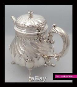 FINE ANTIQUE 1880s FRENCH FULL STERLING SILVER TEA POT SET 3 pc Rococo style