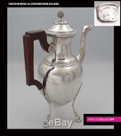 FINE ANTIQUE 1880s FRENCH STERLING SILVER TEA & COFFEE POT SET 4 pc Empire style
