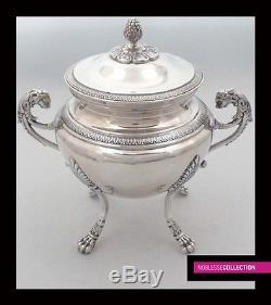 FINE ANTIQUE 1880s FRENCH STERLING SILVER TEA & COFFEE POT SET 4 pc Empire style