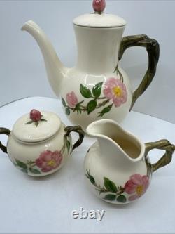 FRANCISCAN Desert Rose Tea Coffee Pot Set with Creamer Sugar Lidded Bowl Ca USA