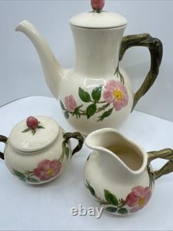 FRANCISCAN Desert Rose Tea Coffee Pot Set with Creamer Sugar Lidded Bowl Ca USA