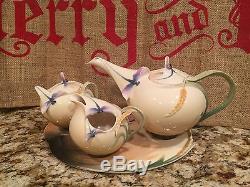 Franz Elegance Dragonfly Porcelain Set Teapot, Sugar Pot, Creamer, And Tray