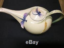 Franz Elegance Dragonfly Porcelain Set Teapot, Sugar Pot, Creamer, And Tray