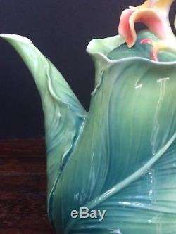 FRANZ Porcelain Brilliant Blooms Canna Lily Sculptured Flower Teapot FZ01816