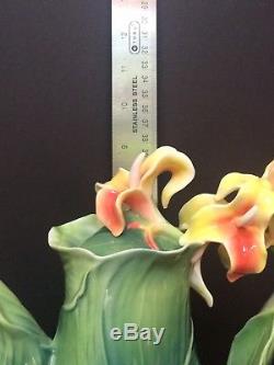 FRANZ Porcelain Brilliant Blooms Canna Lily Sculptured Flower Teapot FZ01816