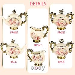 Fanquare 15 Pieces British Porcelain Tea Set, Floral Vintage China Coffee Set, W