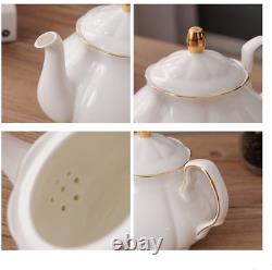 Fanquare 15 Pieces Simple White English Ceramic Tea Sets, Tea Pot, Bone China Cups