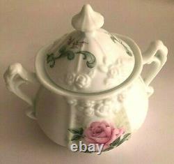 Faust Heirlooms Teapot Creamer Sugar 2 Cups & Saucers Set Pink Rose