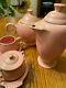Fiesta Pink Rose Coffee Pot Plus Teapot Set Sugar Creamer With Underplate