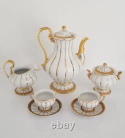 Fine MEISSEN Gold Encrusted Tea Set 2 Cups Tea Pot Creamer Sugar Bowl