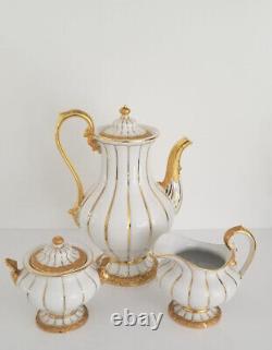 Fine Meissen BAROQUE GOLD Heavy Gilt Tea Set with Teapot & 2 Cups, 24K Gold Leaf