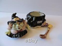 Fitz Floyd 1992 Halloween Hoedown Kitchen Witch Teapot + Sugar/Creamer Set