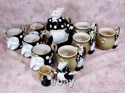 Fitz & Floyd Witch Teapot Set with8 Mugs & Salt & Pepper Shakers NEW