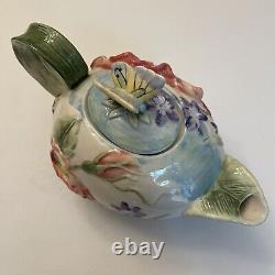 Fitz and Floyd Flourish of Flowers Bird & Butterfly Tea Pot Creamer & Sugar Set