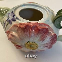 Fitz and Floyd Flourish of Flowers Bird & Butterfly Tea Pot Creamer & Sugar Set