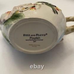 Fitz and Floyd Flourish of Flowers Bird & Butterfly Tea Pot Creamer & Sugar Set