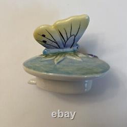 Fitz and Floyd Flourish of Flowers Bird & Butterfly Tea Pot Creamer & Sugar Set