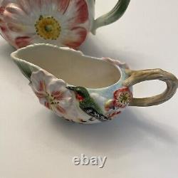 Fitz and Floyd Flourish of Flowers Bird & Butterfly Tea Pot Creamer & Sugar Set